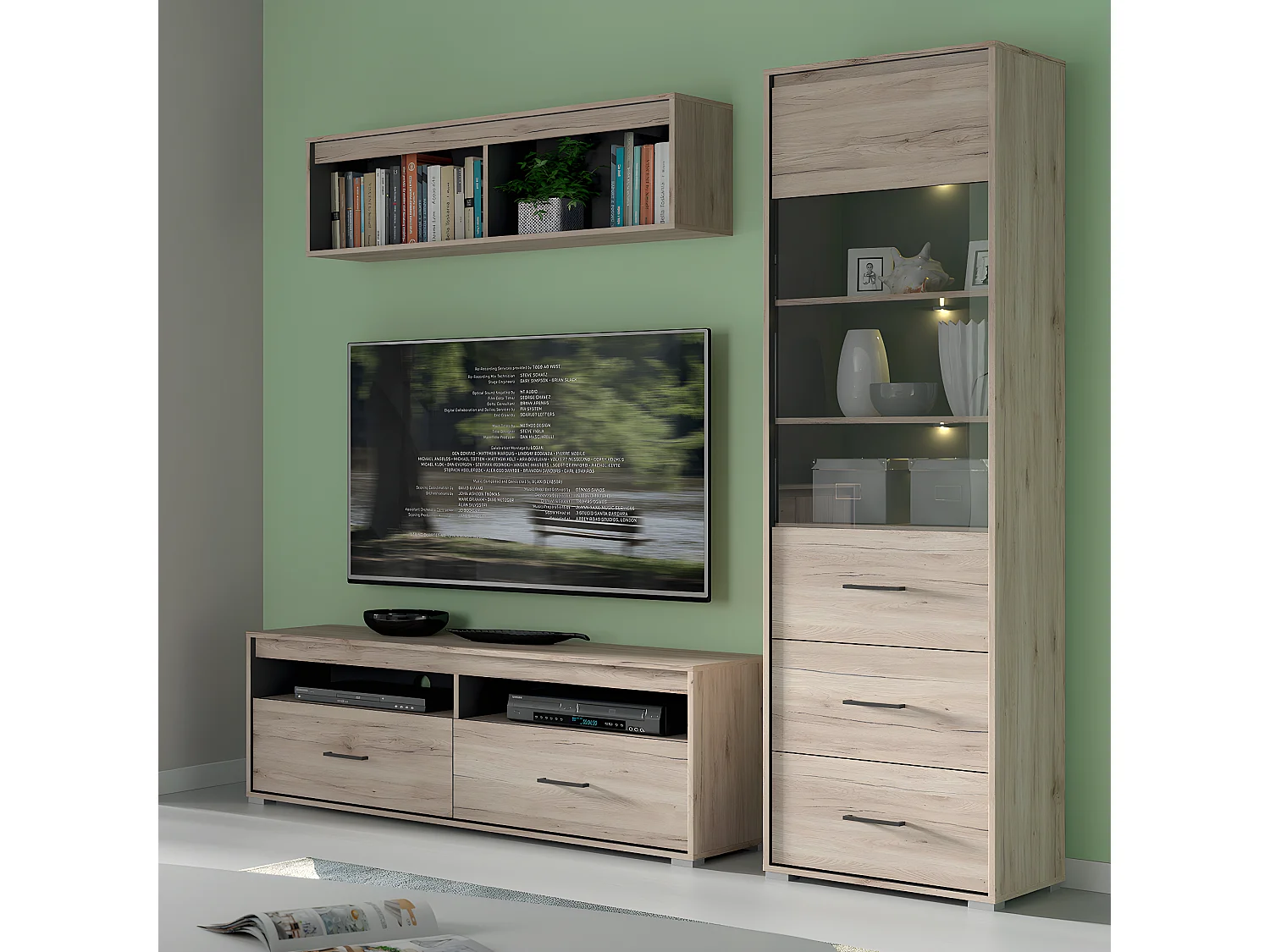 Vetrina 1 anta 2 cassetti Abriel marrone e grigio 197cm