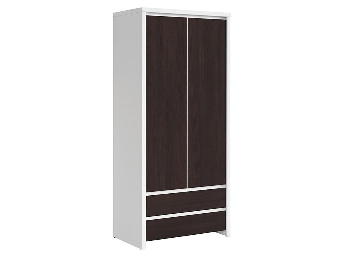 Armoire 2 portes 2 tiroirs Soren Blanc et Bois Wengé