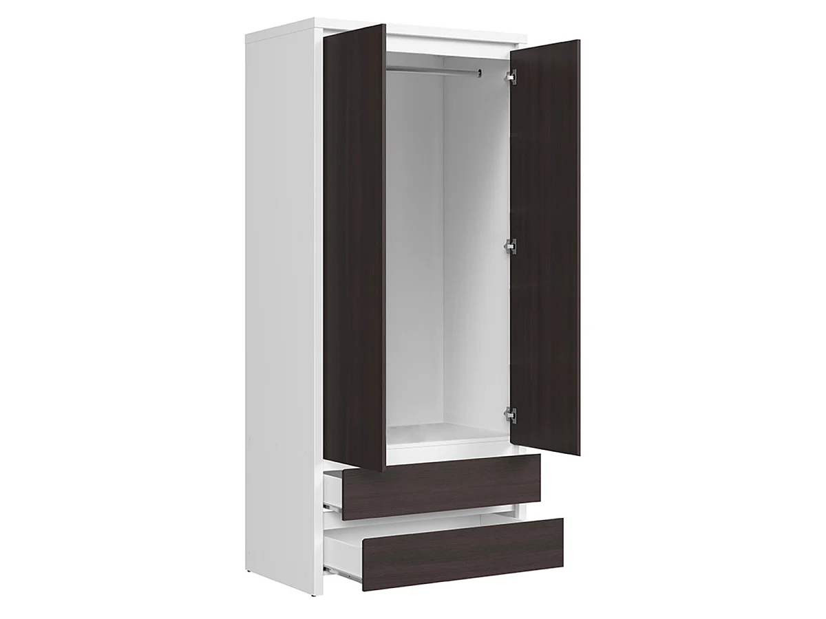 Armoire 2 portes 2 tiroirs Soren Blanc et Bois Wengé