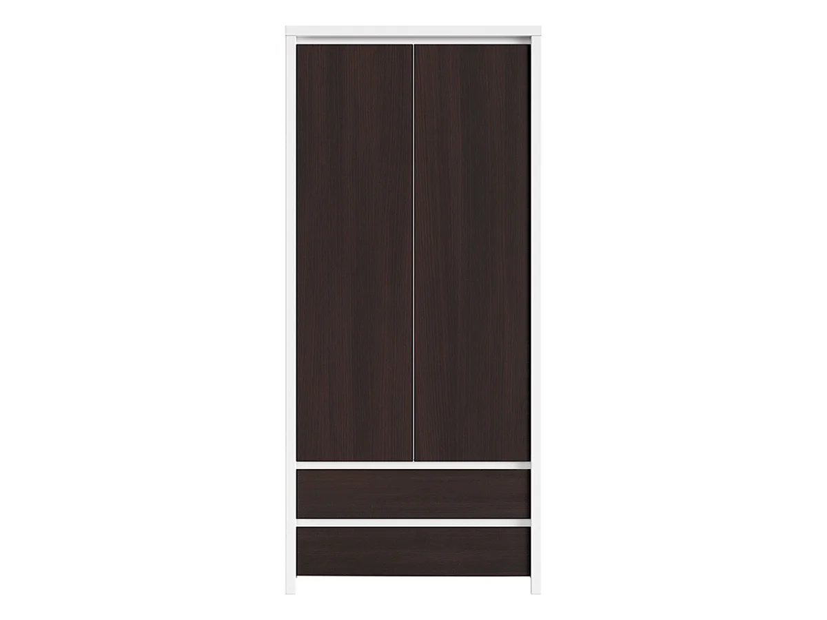 Armoire 2 portes 2 tiroirs Soren Blanc et Bois Wengé