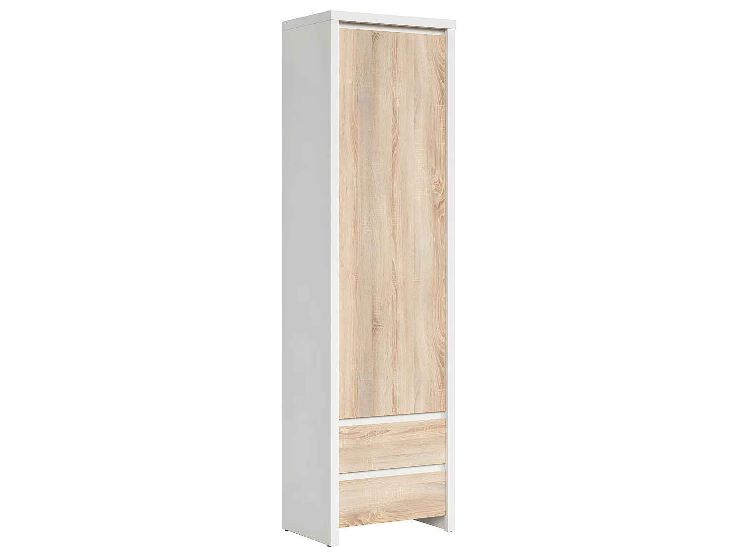 Armoire colonne 1 porte 2 tiroirs Soren Blanc et Bois