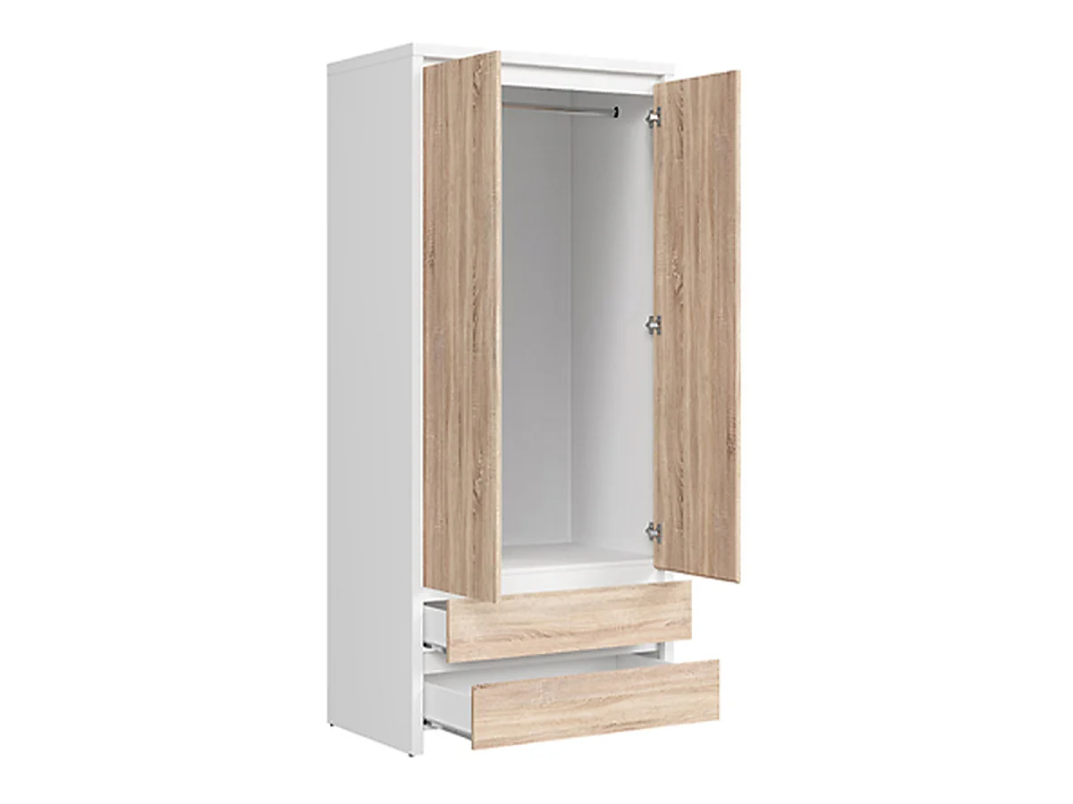 Armoire 2 portes 2 tiroirs Soren Blanc et Bois