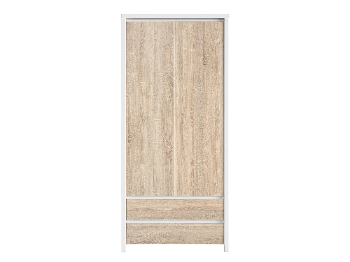 Armoire 2 portes 2 tiroirs Soren Blanc et Bois