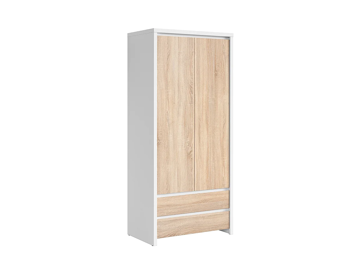 Armoire 2 portes 2 tiroirs Soren Blanc et Bois