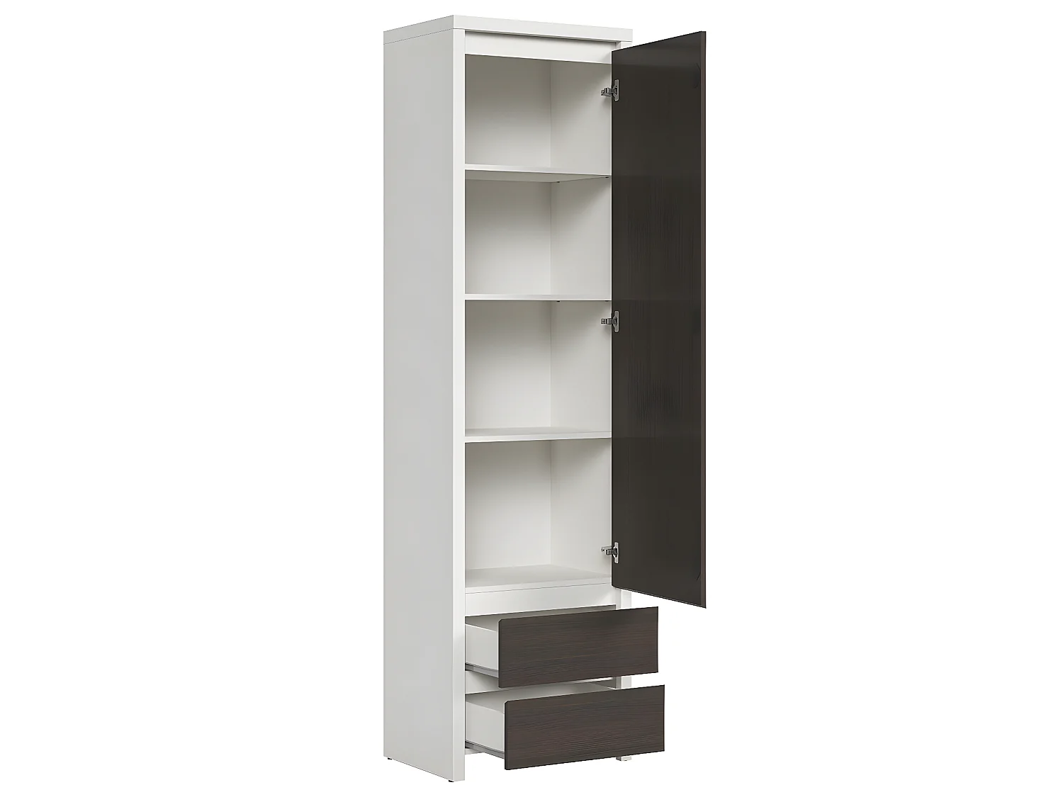 Armoire colonne 1 porte 2 tiroirs Soren Blanc et Bois Wengé