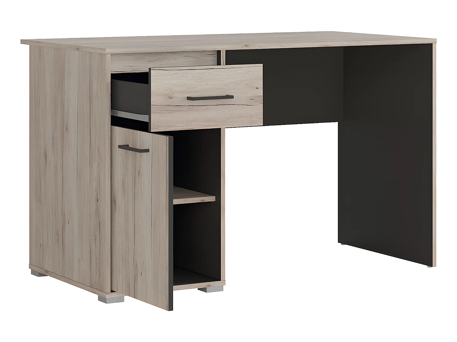 Bureau 1 porte 1 tiroir Abriel Bois et Anthracite