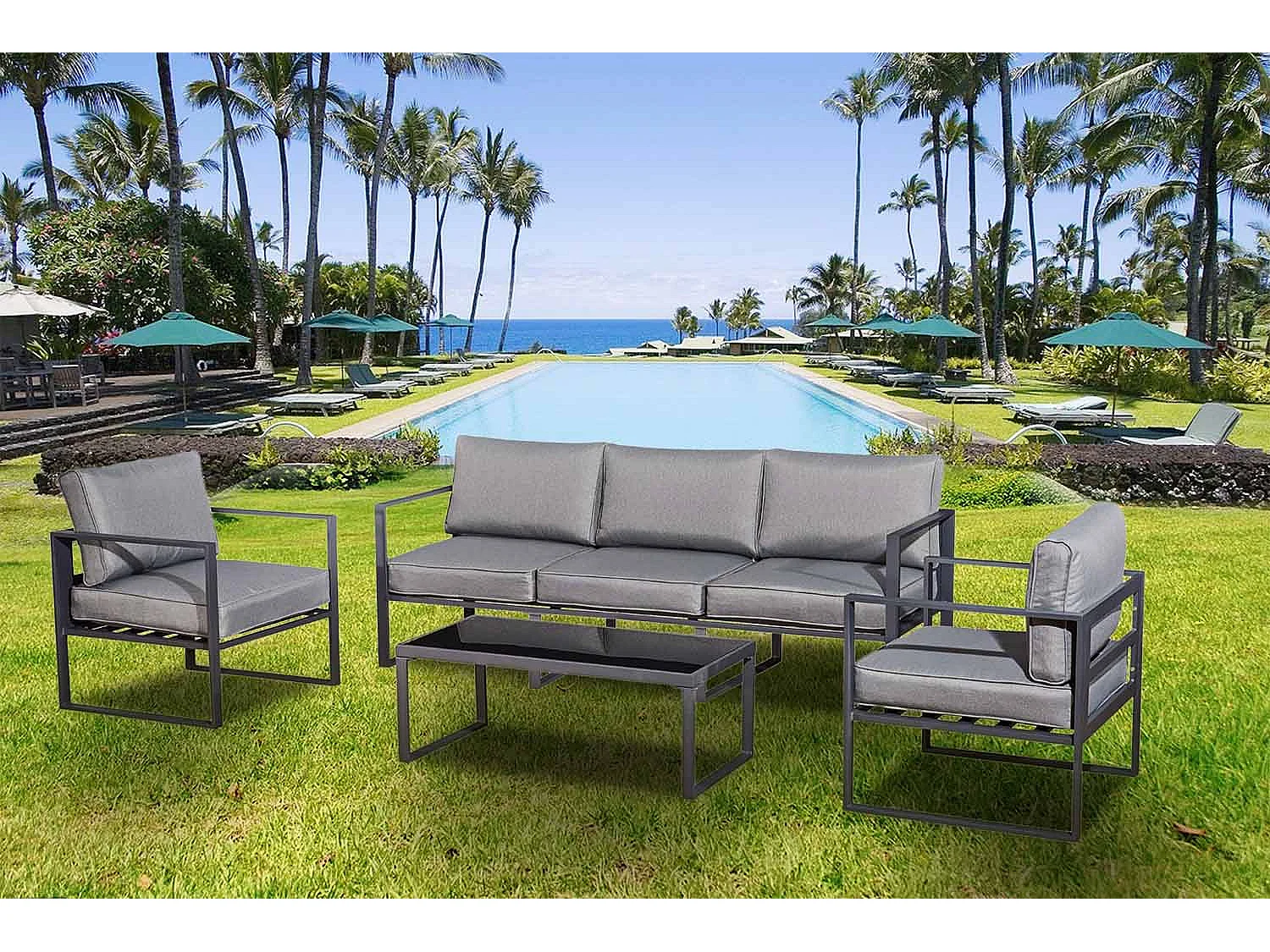 Salotto da giardino in alluminio grigio MEMPHIS