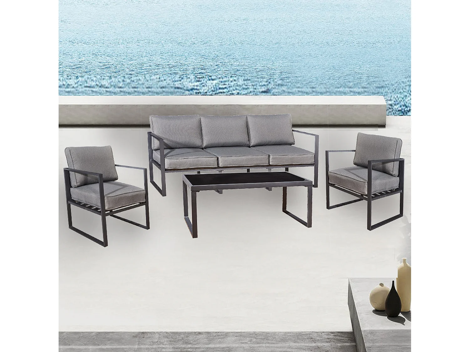 Salotto da giardino in alluminio grigio MEMPHIS