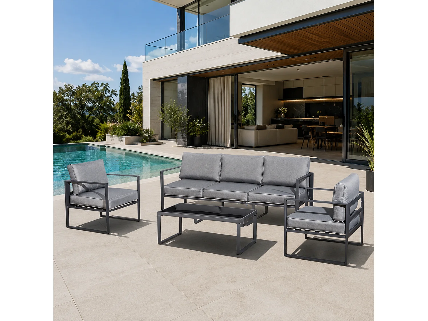 Salotto da giardino in alluminio grigio MEMPHIS
