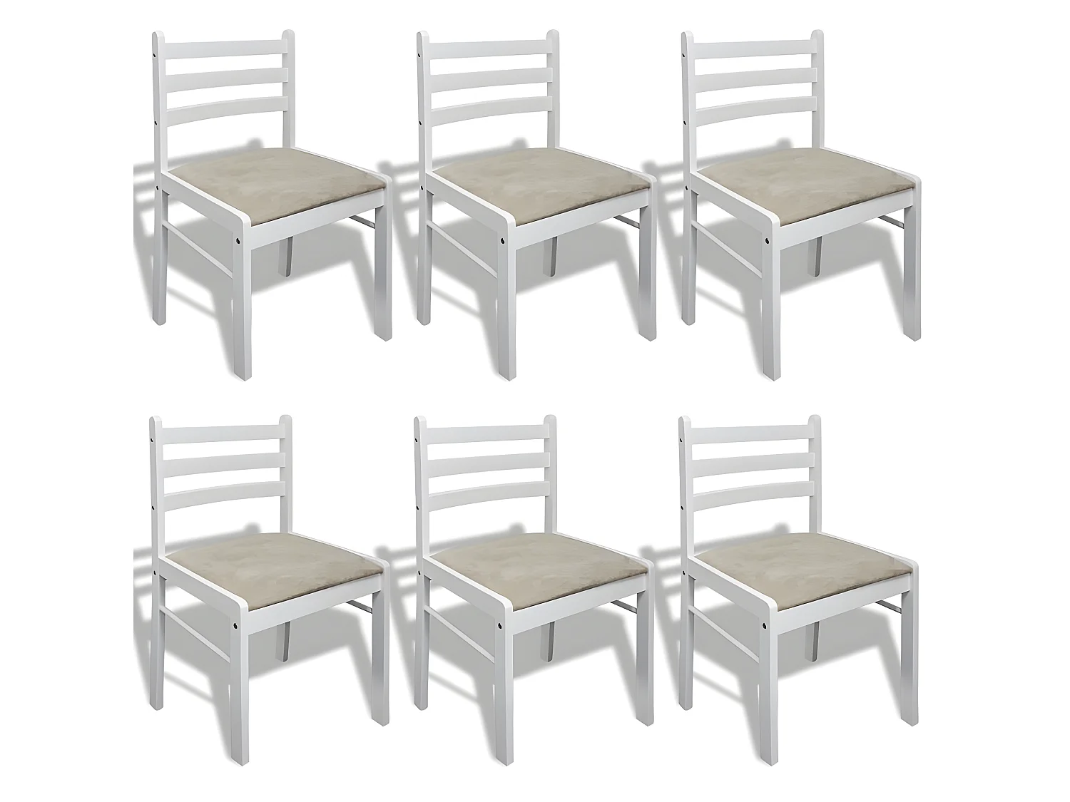 Lot de 6 chaises de salle à manger cuisine design classique bois solide et velours blanc CDS022154