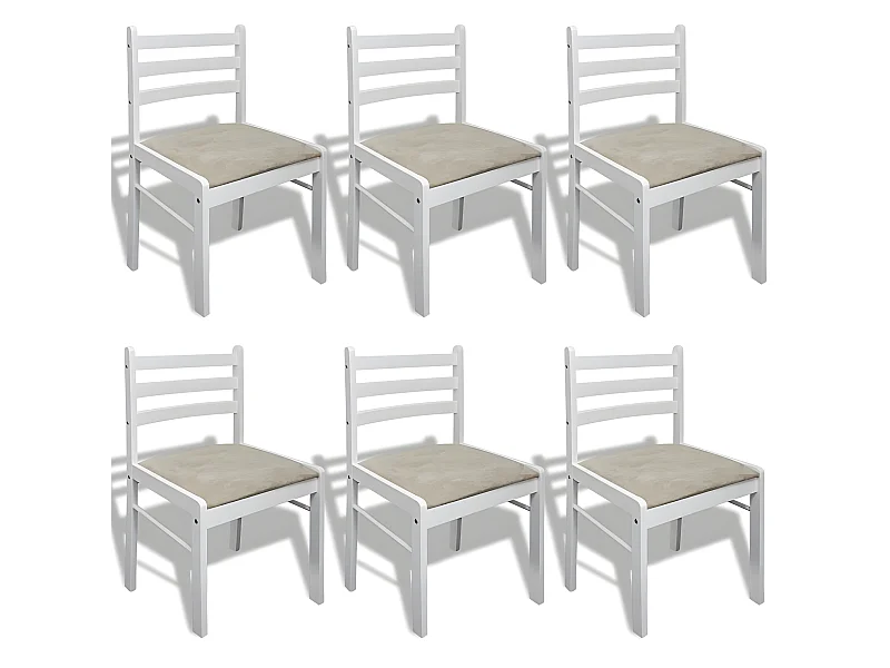 Lot de 6 chaises de salle à manger cuisine design classique bois solide et velours blanc CDS022154