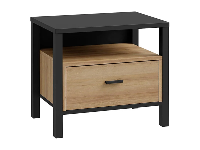 Table de chevet 1 tiroir 1 niche décor bois chêne et noir - MODE