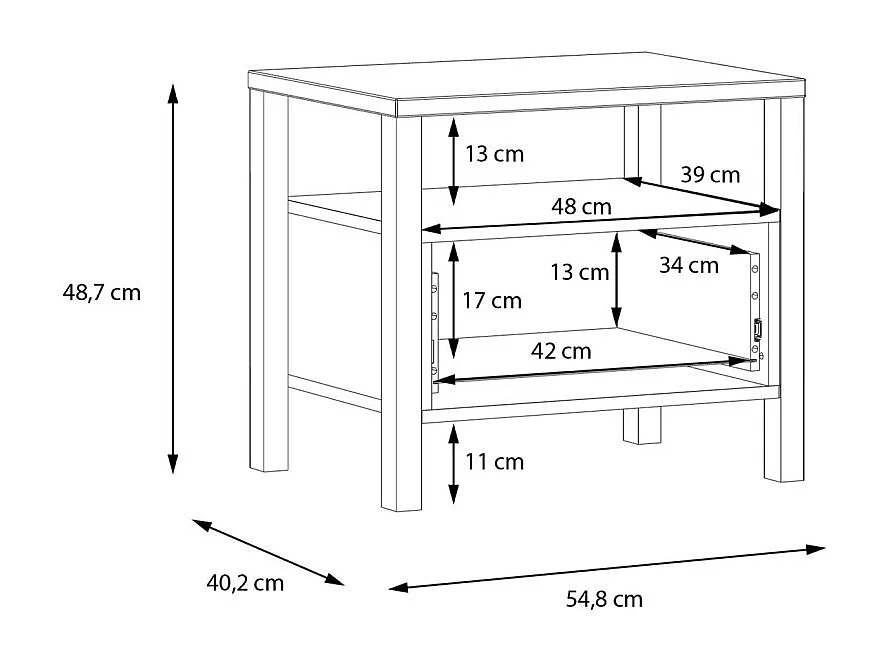 Table de chevet 1 tiroir 1 niche décor bois chêne et noir - MODE
