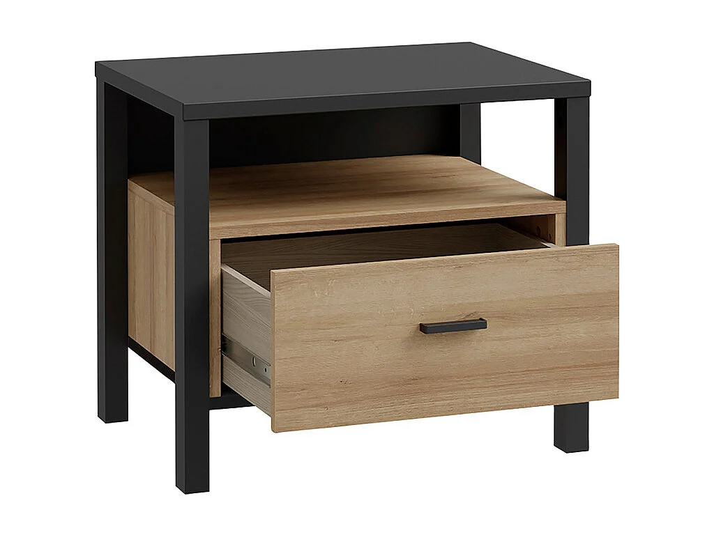 Table de chevet 1 tiroir 1 niche décor bois chêne et noir - MODE