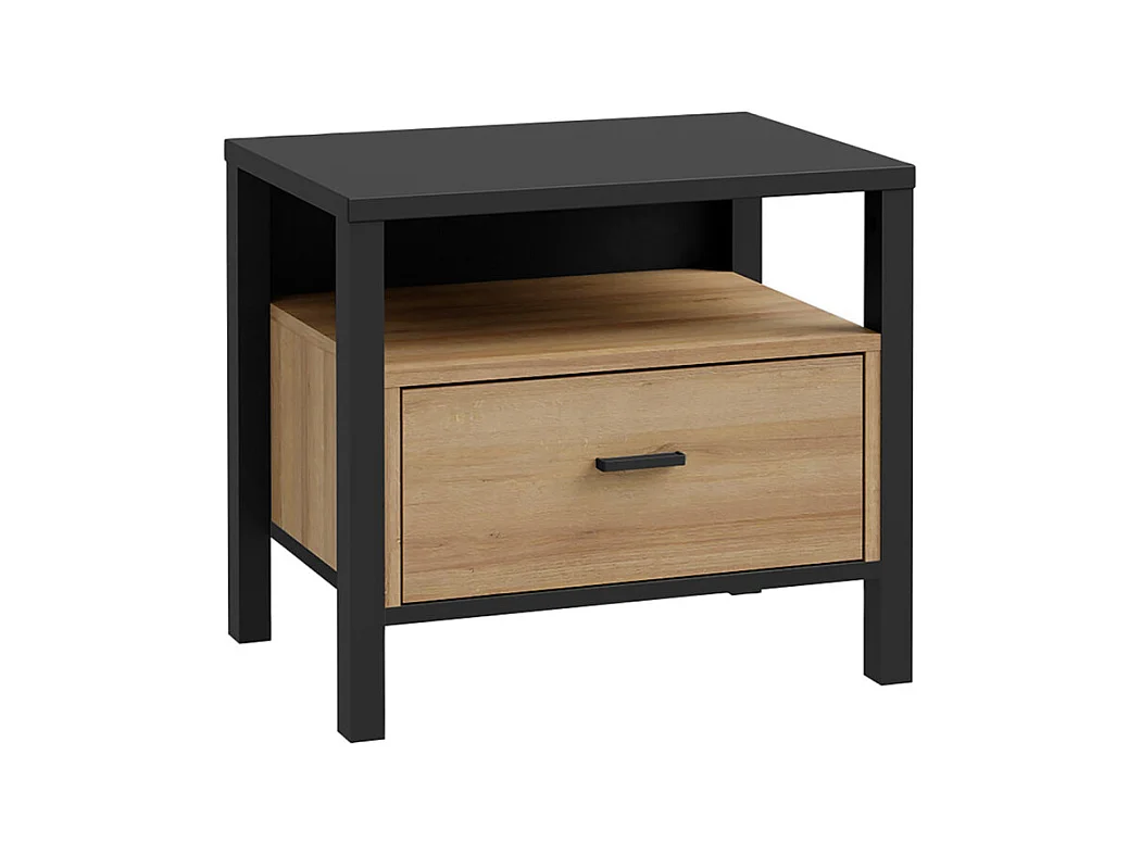 Table de chevet 1 tiroir 1 niche décor bois chêne et noir - MODE