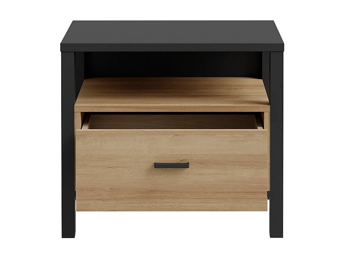 Table de chevet 1 tiroir 1 niche décor bois chêne et noir - MODE