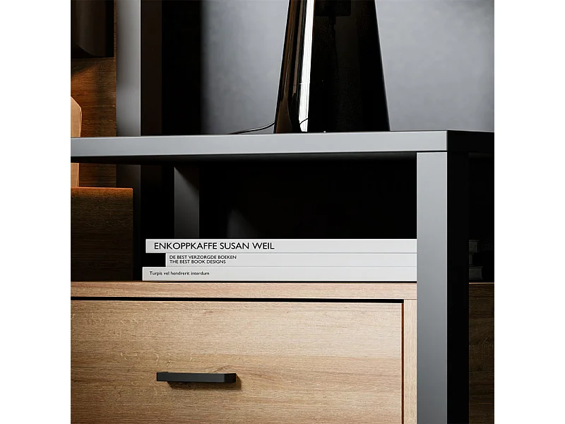 Table de chevet 1 tiroir 1 niche décor bois chêne et noir - MODE