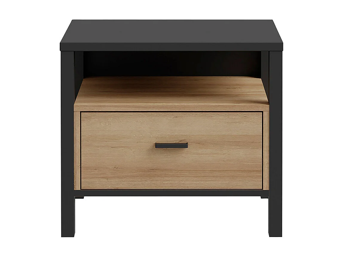 Table de chevet 1 tiroir 1 niche décor bois chêne et noir - MODE