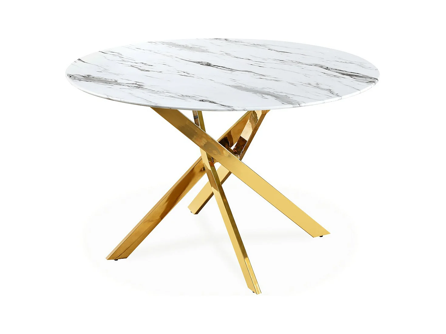 Table ronde en verre effet marbre et pied doré Holy
