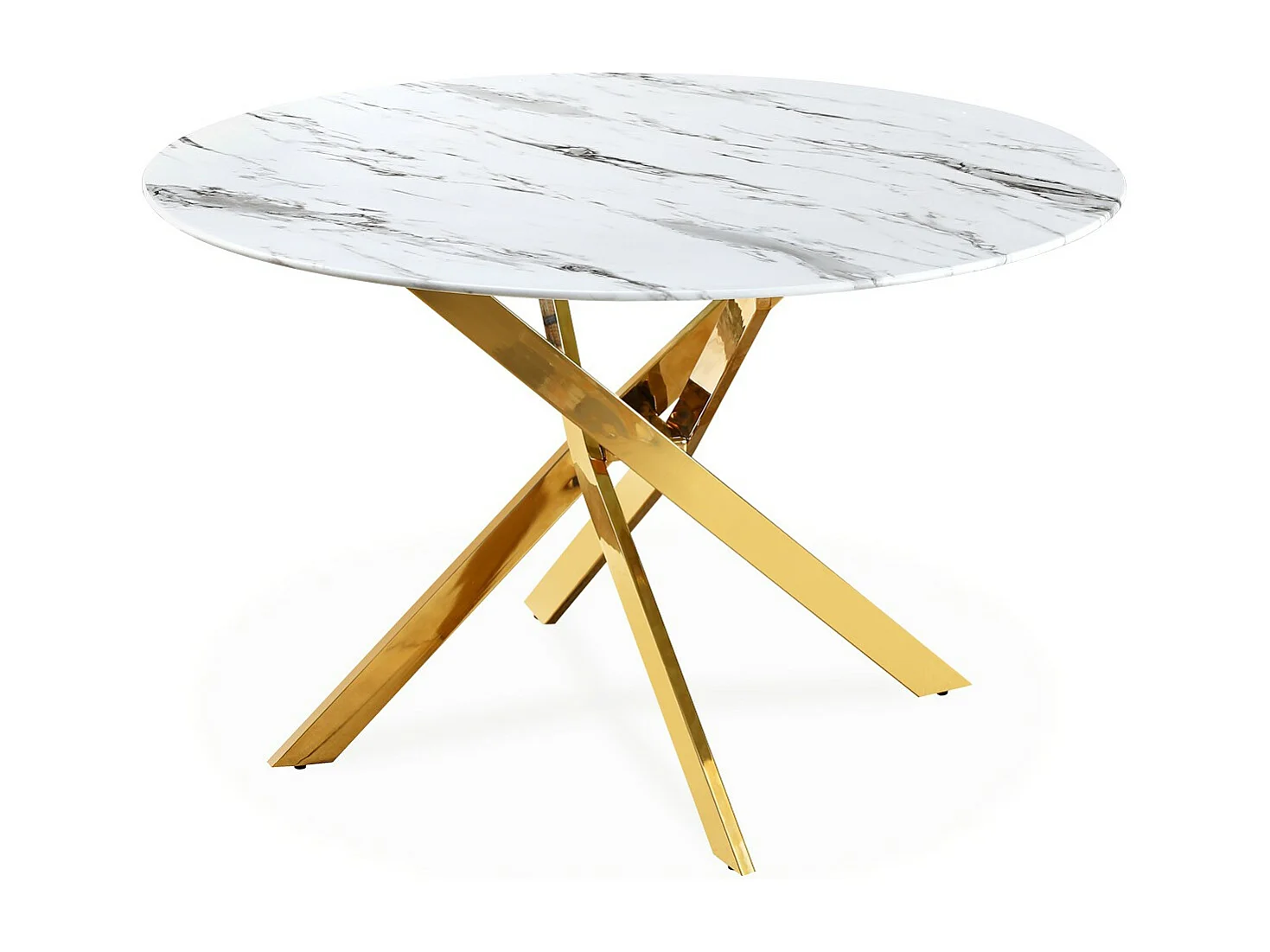 Table ronde en verre effet marbre et pied doré Holy