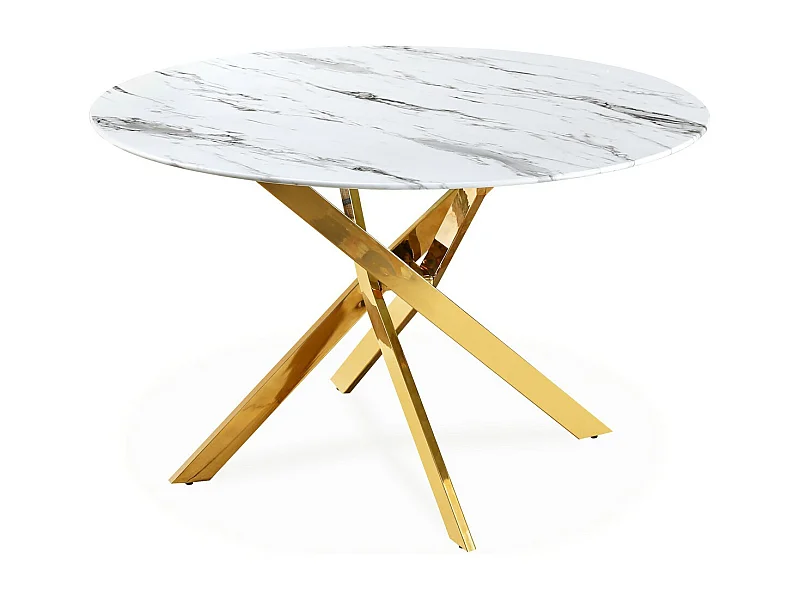 Table ronde en verre effet marbre et pied doré Holy