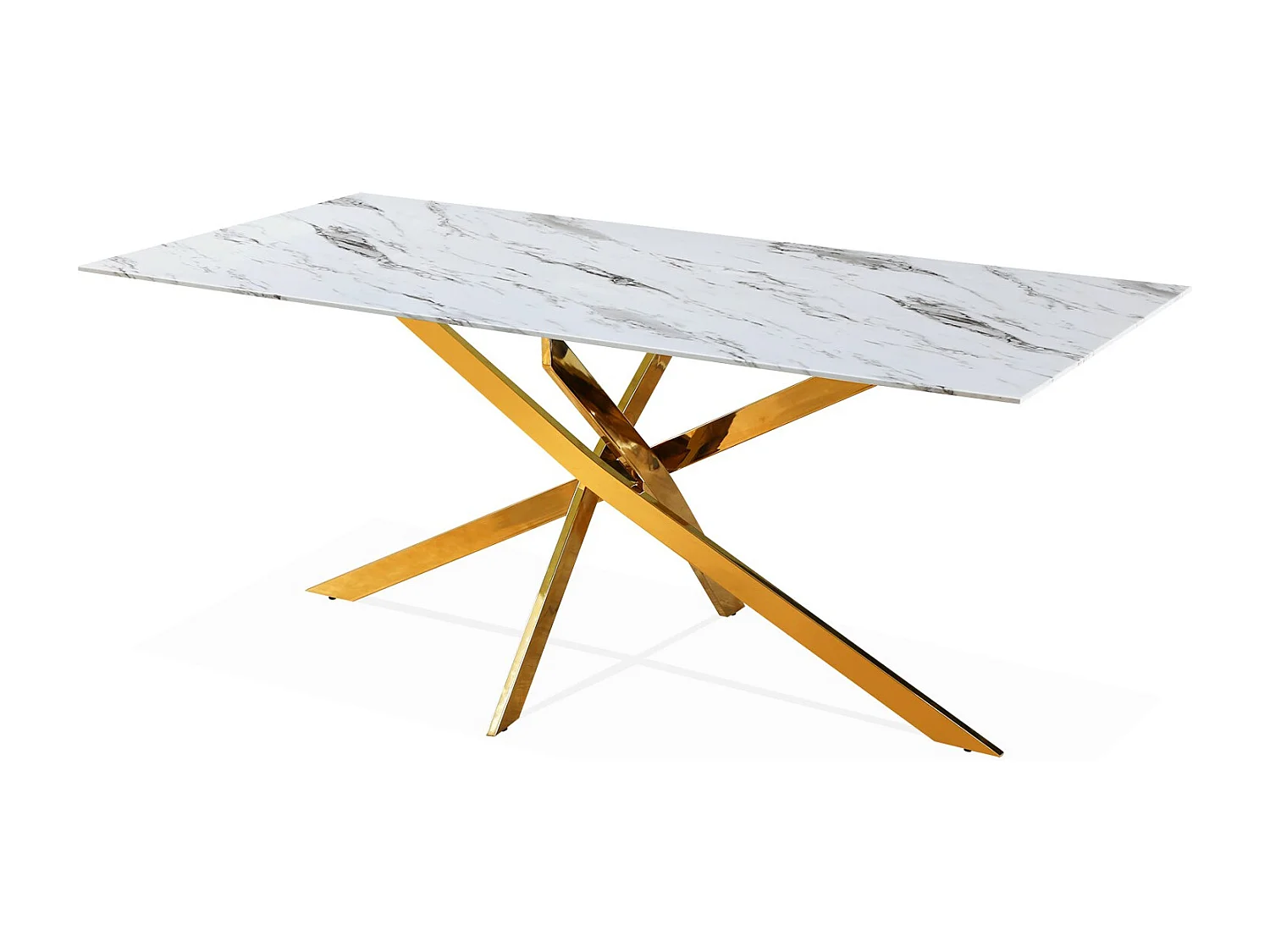 Table rectangulaire en verre effet marbre et pied doré Jodie