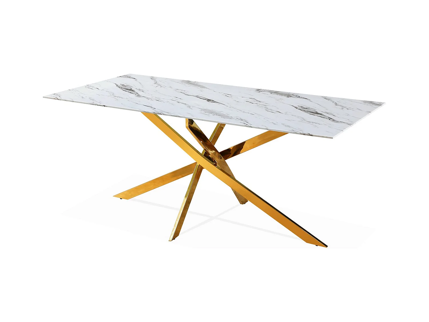Table rectangulaire en verre effet marbre et pied doré Jodie