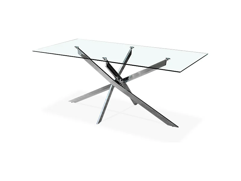 Table rectangulaire en verre et pied chromé Alix