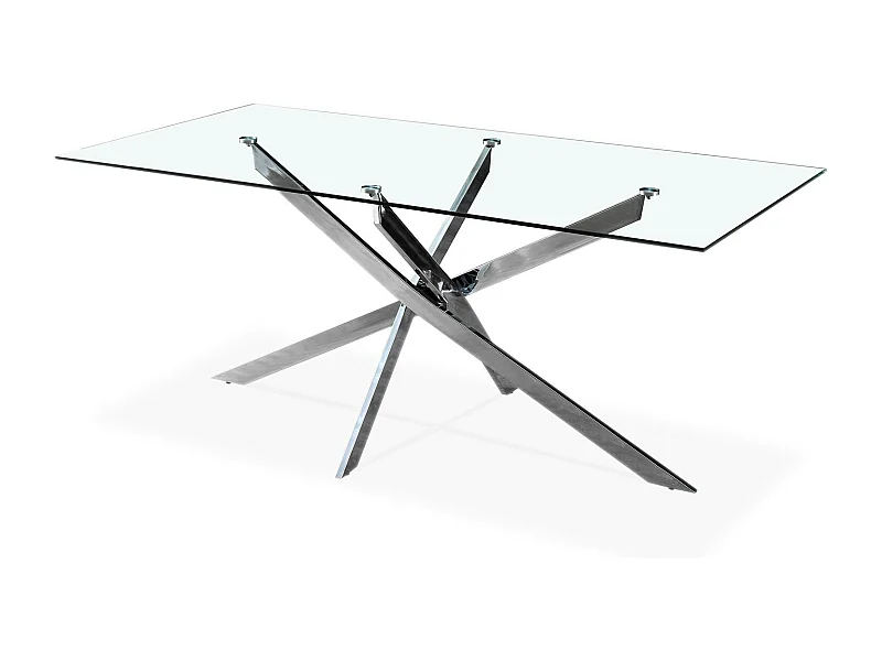 Table rectangulaire en verre et pied chromé Alix