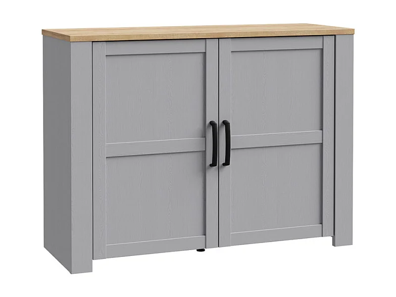 Buffet L116 cm décor chêne et gris clair avec poignées noir - ANTIBES