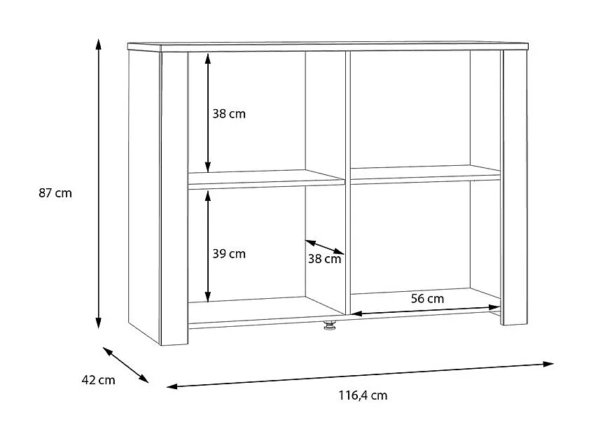 Buffet L116 cm décor chêne et gris clair avec poignées noir - ANTIBES