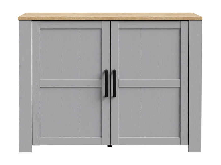 Buffet L116 cm décor chêne et gris clair avec poignées noir - ANTIBES