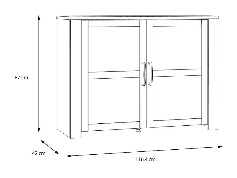 Buffet L116 cm décor chêne et gris clair avec poignées noir - ANTIBES