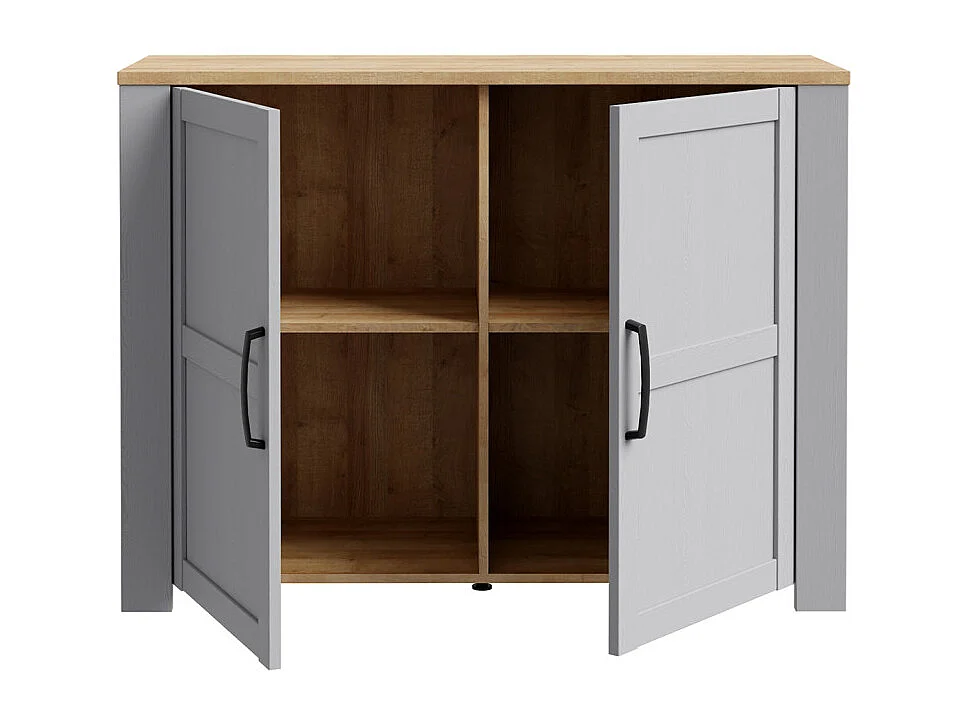 Buffet L116 cm décor chêne et gris clair avec poignées noir - ANTIBES