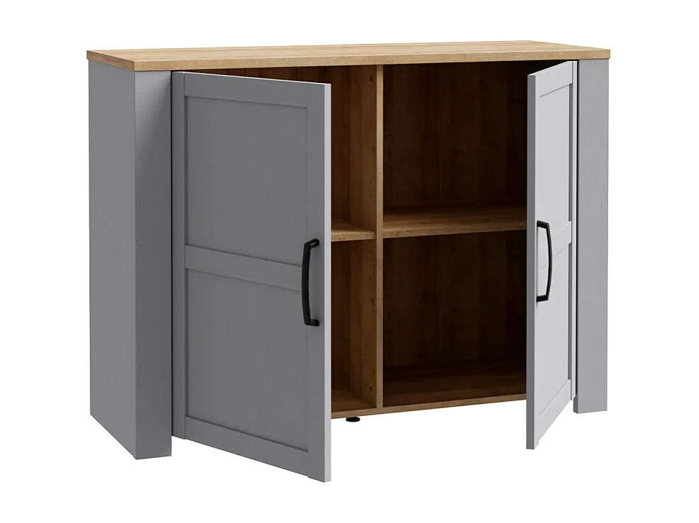 Buffet L116 cm décor chêne et gris clair avec poignées noir - ANTIBES