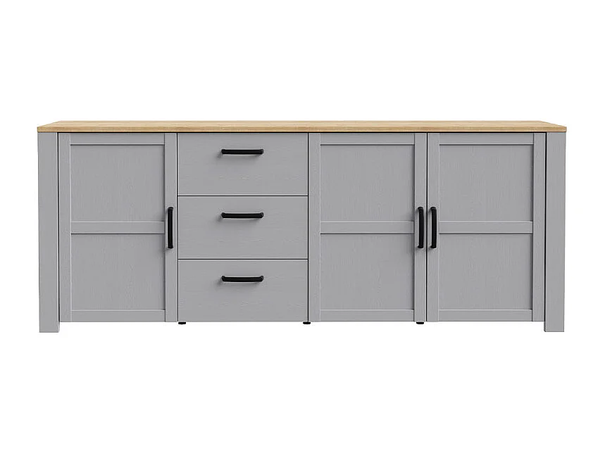 Buffet L221 cm décor chêne et gris clair avec poignées noir - ANTIBES