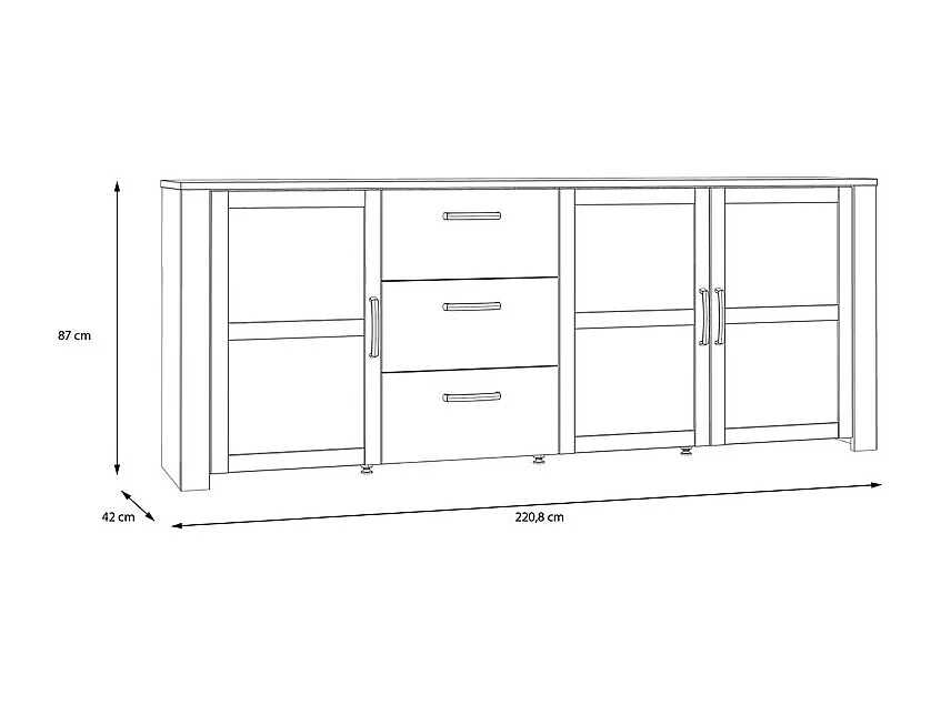 Buffet L221 cm décor chêne et gris clair avec poignées noir - ANTIBES
