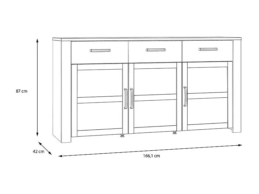 Buffet L166 cm décor chêne et gris clair avec poignées noir - ANTIBES