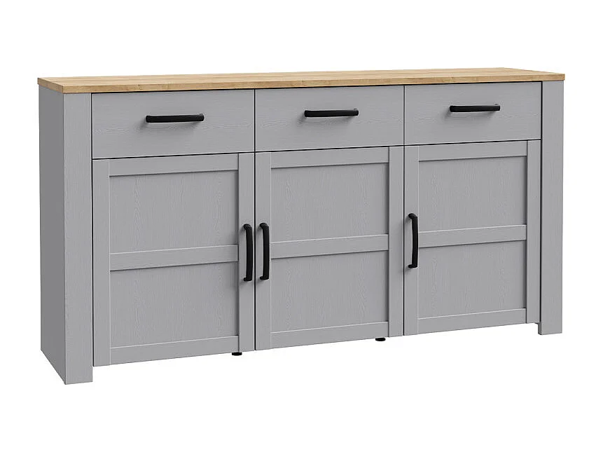 Buffet L166 cm décor chêne et gris clair avec poignées noir - ANTIBES
