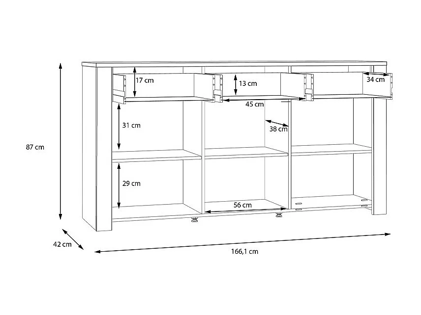 Buffet L166 cm décor chêne et gris clair avec poignées noir - ANTIBES