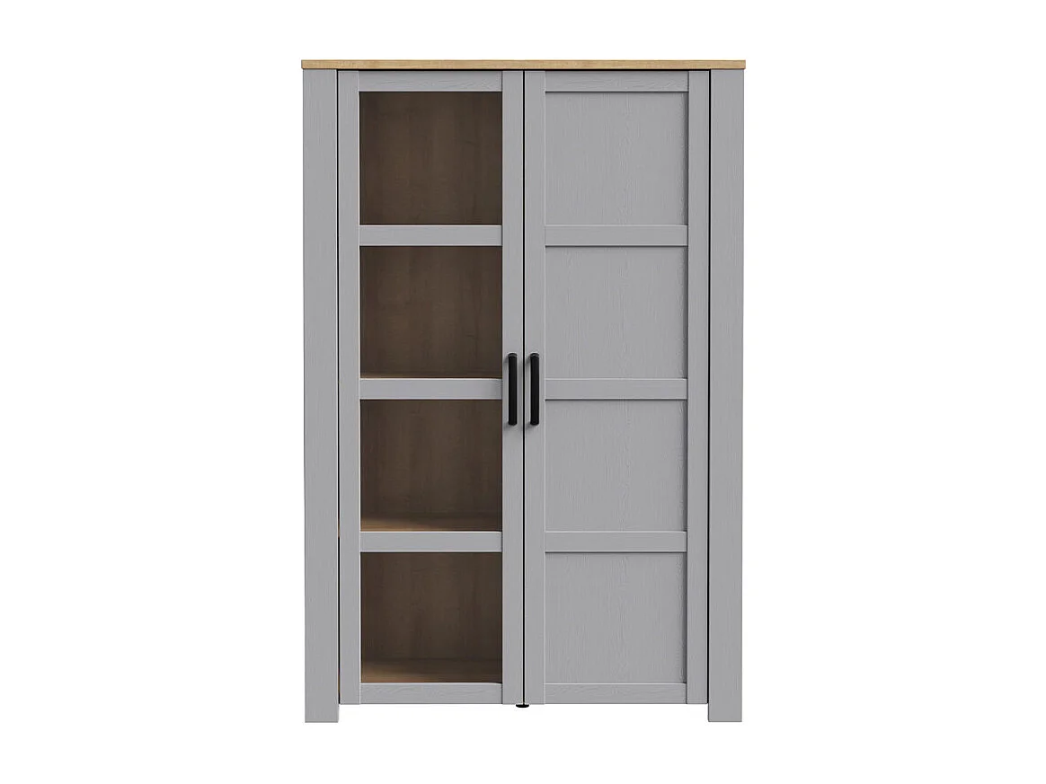 Vitrine H161 cm décor chêne et gris clair avec poignées noir - ANTIBES