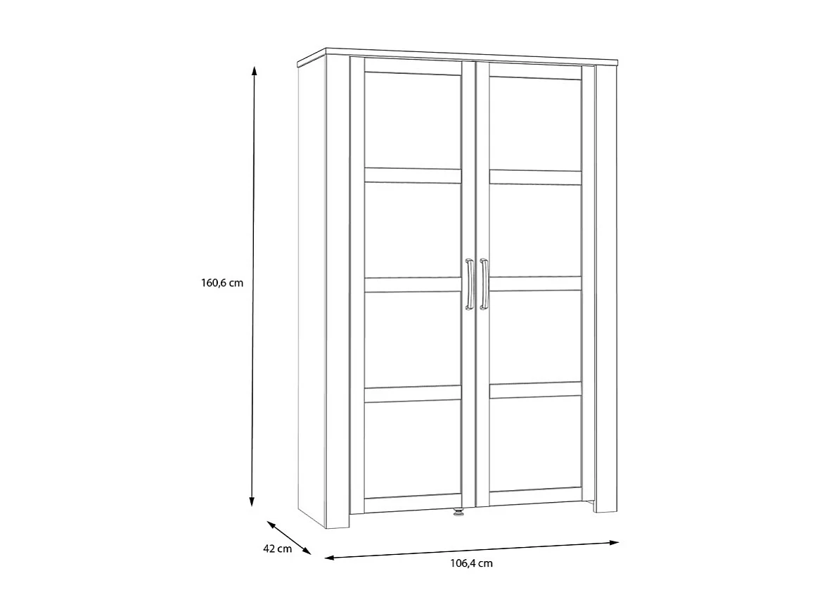 Vitrine H161 cm décor chêne et gris clair avec poignées noir - ANTIBES