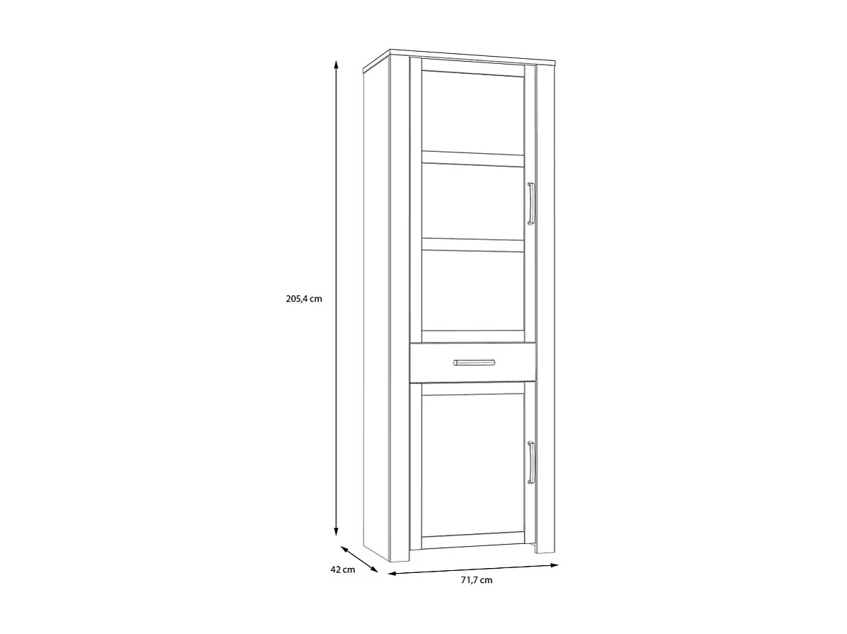 Vitrine H205 cm décor chêne et gris clair avec poignées noir - ANTIBES