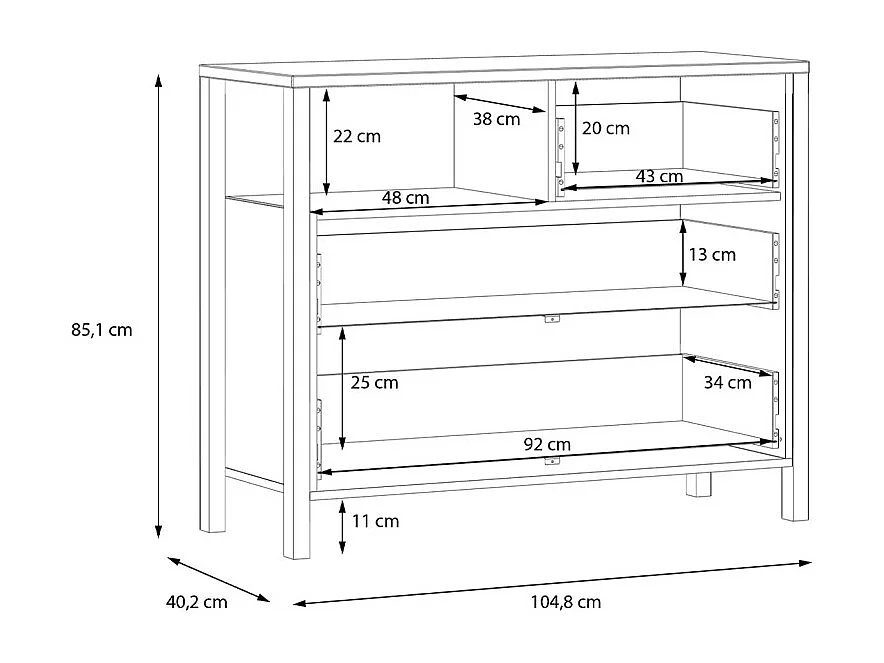 Commode 105 cm 3 tiroirs 1 niche décor bois chêne et noir - MODE