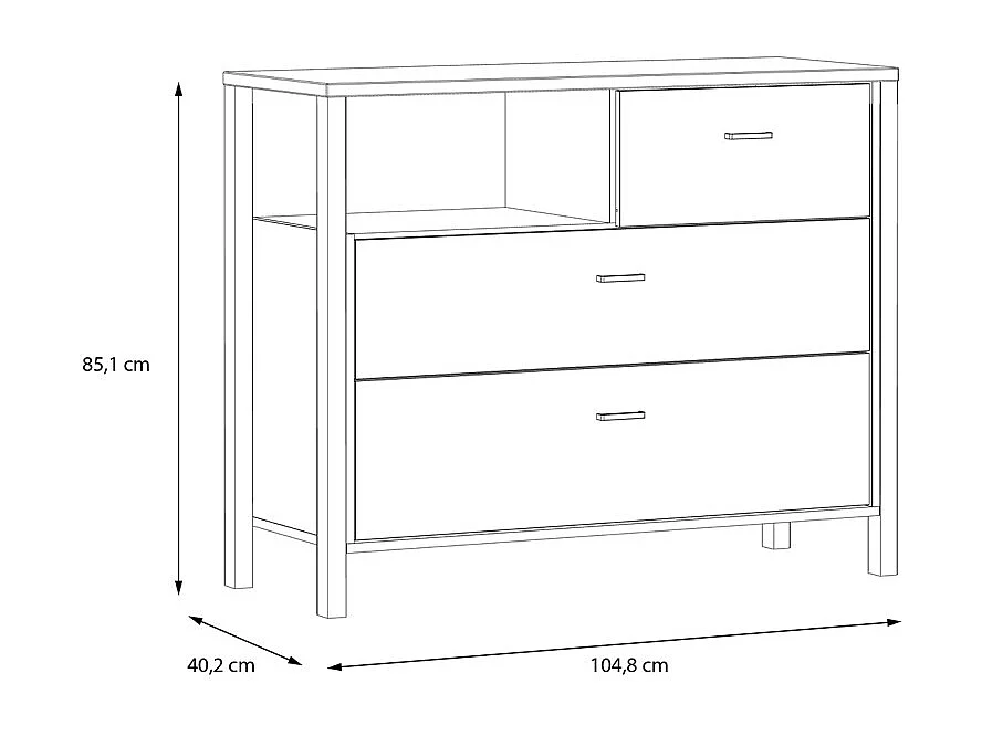 Commode 105 cm 3 tiroirs 1 niche décor bois chêne et noir - MODE