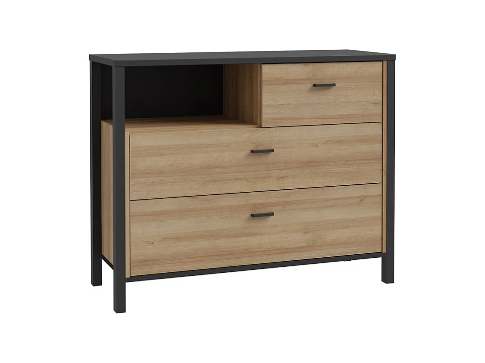 Commode 105 cm 3 tiroirs 1 niche décor bois chêne et noir - MODE