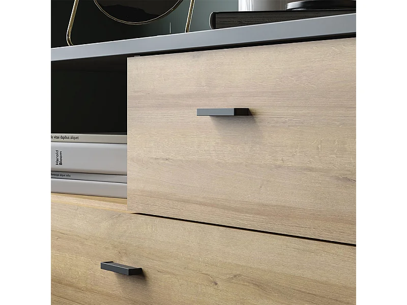 Commode 105 cm 3 tiroirs 1 niche décor bois chêne et noir - MODE