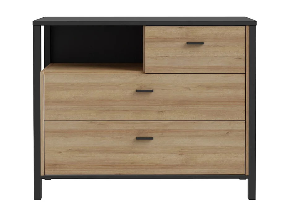 Commode 105 cm 3 tiroirs 1 niche décor bois chêne et noir - MODE