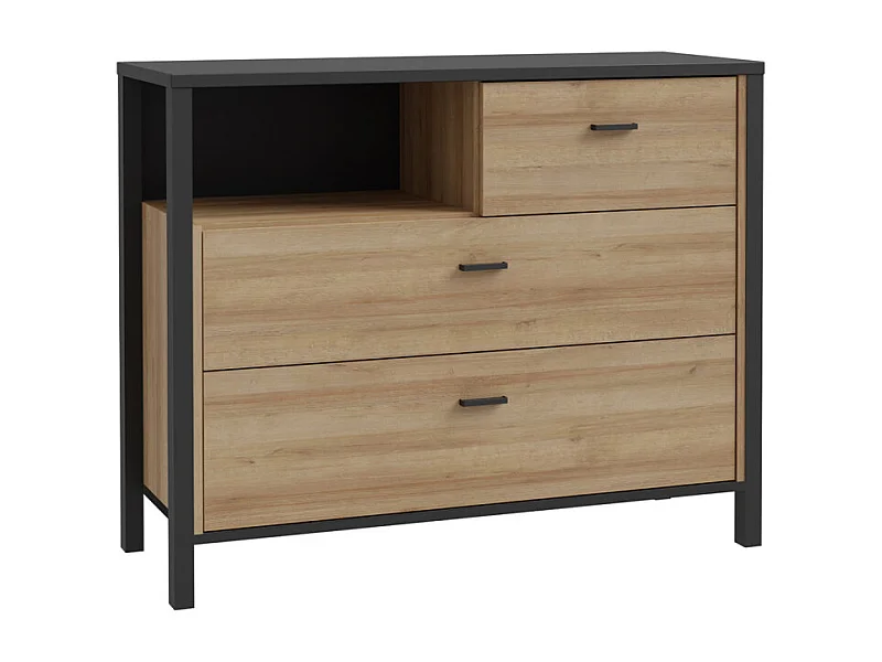 Commode 105 cm 3 tiroirs 1 niche décor bois chêne et noir - MODE