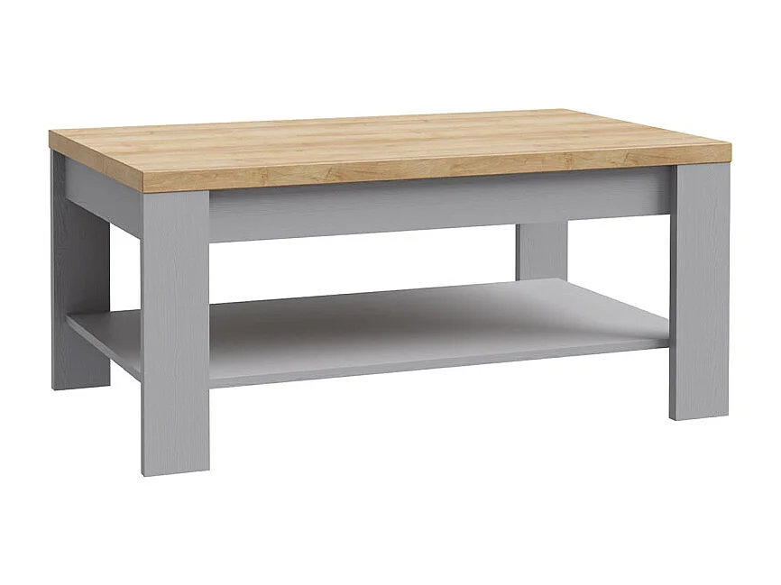 Table basse L100 cm revêtement décor chêne et gris clair - ANTIBES